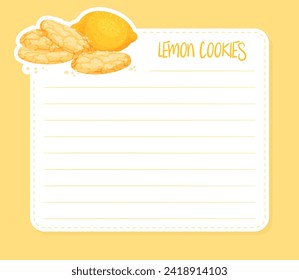 Lemon Cookies Recipe Card with Space for Notes Vector Template