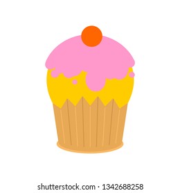 Lemon cupcake and cherry isolated. Sweets vector illustration