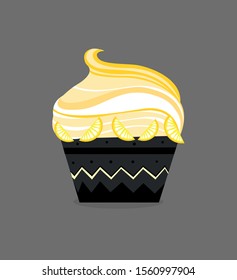 Lemon cupcake or muffin. Vector illustration. Isolated