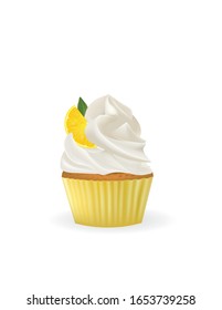 Lemon cupcake on white background, vector