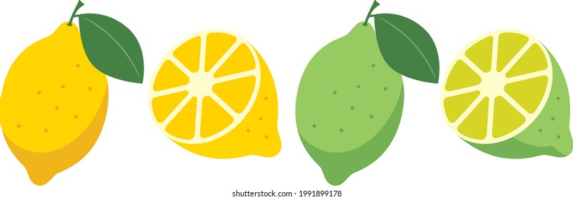 Lemon and cut lemon illustration material