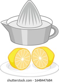 Lemon cut in two pieces and juice maker illustration