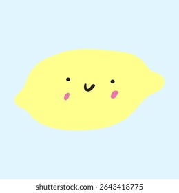 Lemon. Cute children face. Character. Hand drawn vector illustration on blue background.