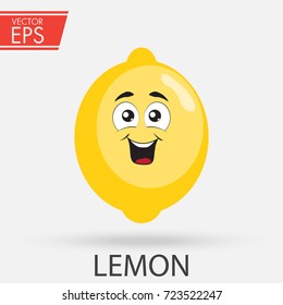 Lemon Cute fruit cartoon character isolated on white background vector . Funny positive and friendly Lemon emoticon face icon. Happy smile cartoon face food , comical fruit mascot