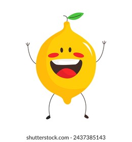 lemon of cute fruit character in flat illustration