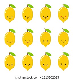 Lemon. Cute fruit vector character set isolated on white