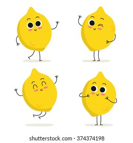 Lemon. Cute fruit vector character set isolated on white