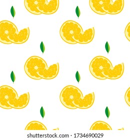 Lemon cute seamless pattern. Vector background Fruits plants. Flat hand drawn illustration healthy food, fruits