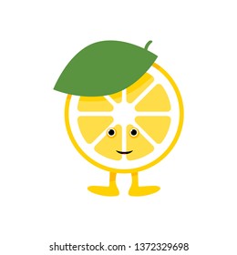 Lemon cute smile character. Cartoon yellow fruit isolated on white background. Vector Illustration