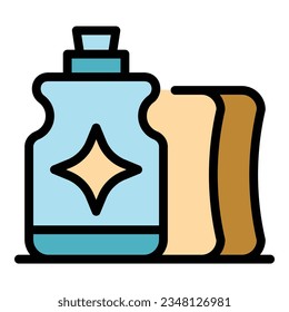 Lemon dishwash icon outline vector. Liquid bottle. Clean wash color flat