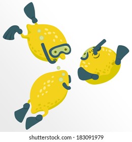 Lemon divers cartoon concept / Solid fill illustration in EPS 8 format
