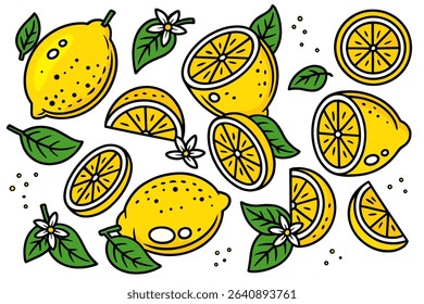 Lemon Doodle Lemonade Draw Illustrations Set