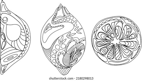 Lemon doodle slice set isolate on white. Vector illustration.