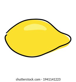 A lemon drawn with a single black line. Citrus. Fruit containing vitamin C. Yellow spot with glare. Linear style.