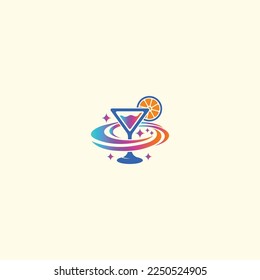 Lemon drink glass logo surrounded by cosmic rays	