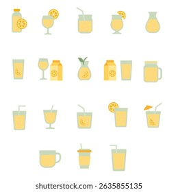 Lemon Drink Icons Set in Flat Style