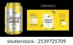 Lemon drink label design, lemon juice soft drink label design. Soda can vector Energy drink label design. Fruit juice label template design