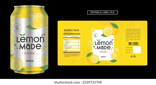 Lemon drink label design, lemon juice soft drink label design. Soda can vector Energy drink label design. Fruit juice label template design