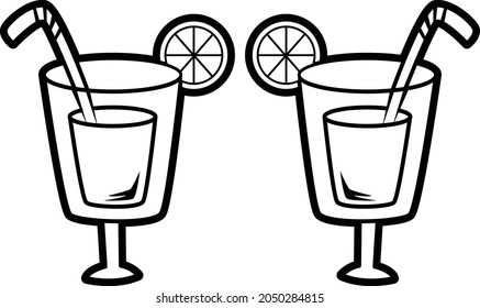 lemon drink outline vector art and illustration