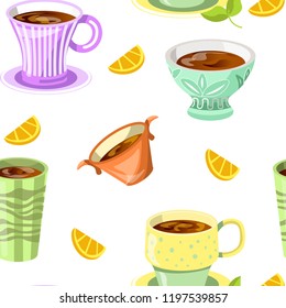 Lemon drink tea beverage in mug and citrus slices vector