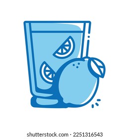 Lemon Drink vector icon blue outline style.Can be use for wedding invitation, card design and background design