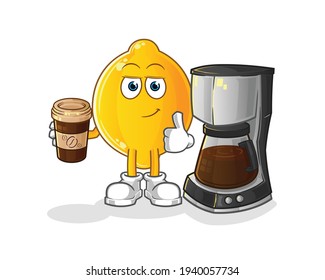 lemon drinking coffee illustration. character vector