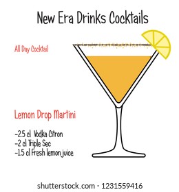 lemon Drop martini alcoholic cocktail vector illustration recipe isolated