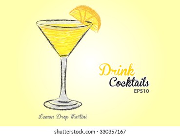 Lemon Drop Martini cocktail vector illustration