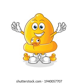 lemon with duck buoy cartoon. cartoon mascot vector