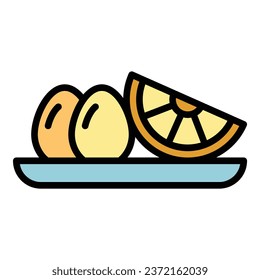 Lemon egg food icon outline vector. Meat dish. Meat cooked color flat