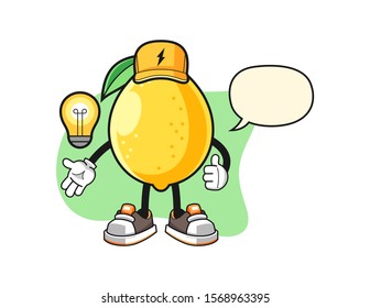 Lemon electrician with speech bubble cartoon. Mascot Character vector.