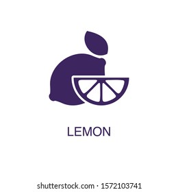 Lemon element in flat simple style on white background. Lemon icon, with text name concept template
