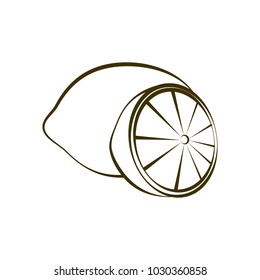 Lemon emblem for decoration of food, natural juices, ingredients.