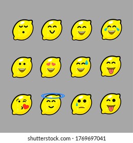 Lemon emojis with various funny and sad facial expressions, great for emoji stickers in chat applications, for chatting on websites, social media and chat stickers