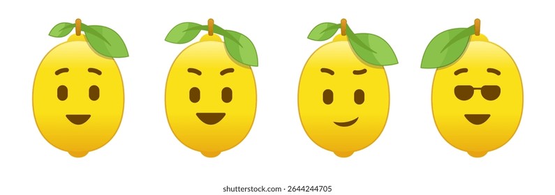 Lemon сharacter emotion icon set. Citrus fruit smile emoji collection. Vector