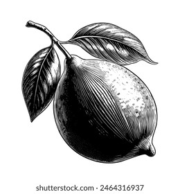 Lemon engraving hand drawn isolated fruit vector illustration