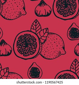 lemon, figs tropical fruits seamless pattern