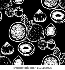 lemon, figs tropical fruits seamless pattern