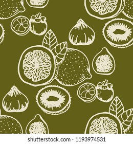 lemon, figs tropical fruits seamless pattern