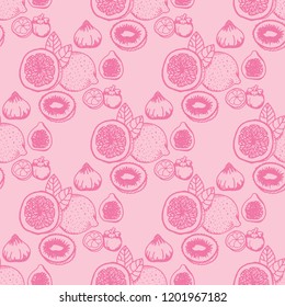 lemon, figs tropical fruits seamless pattern