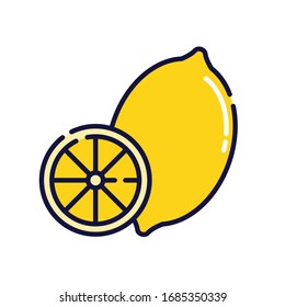 Lemon filled outline simple icon in white isolated background. Yellow fruit clip art.