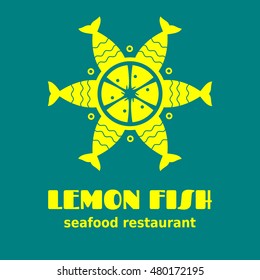 Lemon fish - logo for seafood cafe, restaurant or market