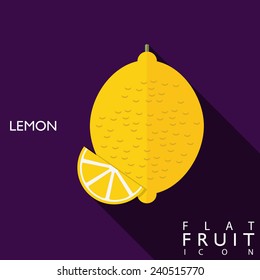 Lemon flat icon with long shadow. Use as a icon or greeting card