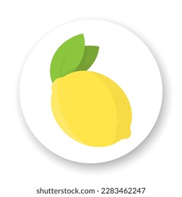 Lemon flat icon. Yellow and green illustration on white background. Best for web, print, package, advertising, logo creating and branding design.
