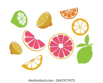 Lemon flat illustration, cut fresh lemon