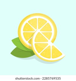 Lemon flat illustration. Stylized vector drawing in yellow, green and blue colors. Best for web, print, advertising, logo creating and branding design.