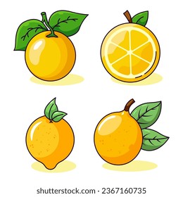 Lemon Flat Illustrations Set. Perfect for different cards, textile, web sites, apps 