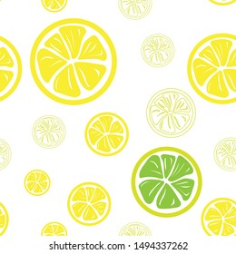 lemon flat pattern of lemons on a white background yellow green lemons and contour