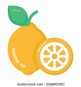 Icono de limón de estilo plano, fruta saludable y orgánica 