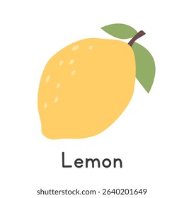 Lemon flat vector illustration. Yellow lemon cartoon clipart style isolated on white background. Common fruit and Citrus fruit concept